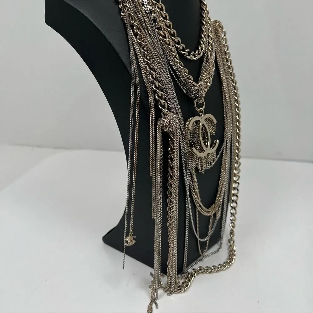 Chanel CC Multilayer  Metal Necklace Choker With Box